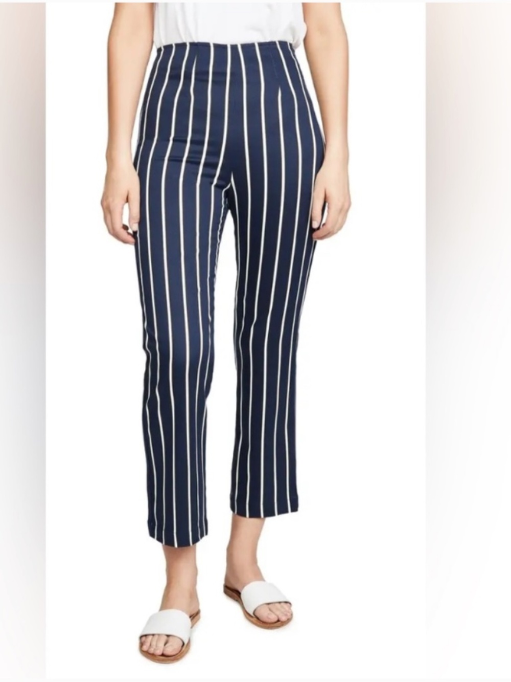 Reformation Marlon Capone Stripe Ankle Trousers Navy 4P